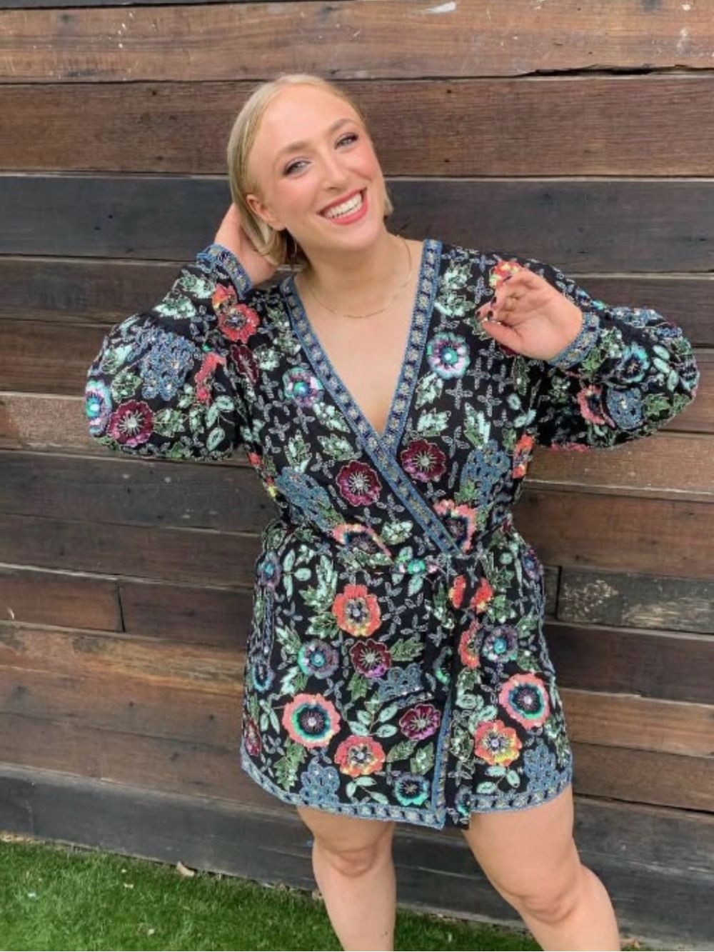 ASOS Design Black Floral Sequin Wrap Dress